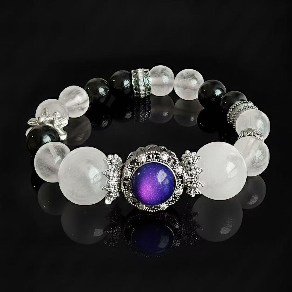 Light-Toned Madagascar Rose Quartz & Obsidian Energy Bracelet – Calm Balance & Protection