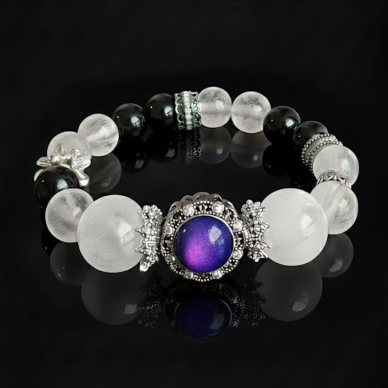 Light-Toned Madagascar Rose Quartz & Obsidian Energy Bracelet – Calm Balance & Protection