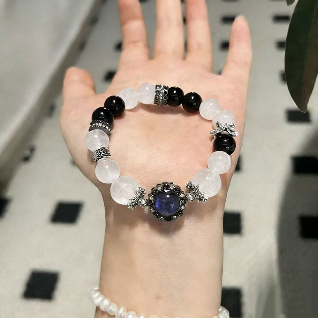 Light-Toned Madagascar Rose Quartz & Obsidian Energy Bracelet – Calm Balance & Protection