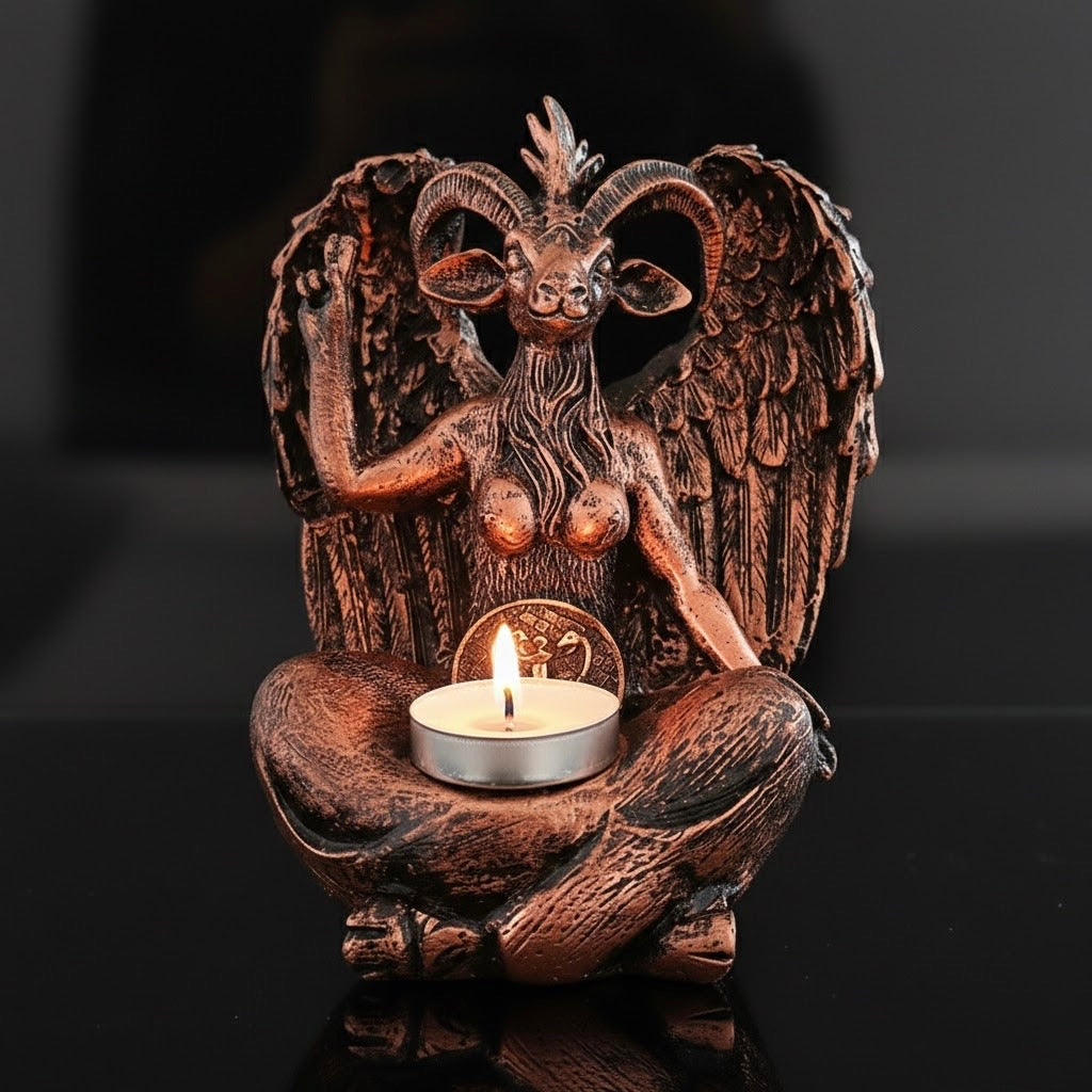 Gothic Baphomet Statue Candle Holder – Winged Occult Altar Decor (With / Without Candle Bowl)