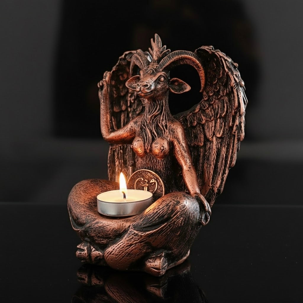 Gothic Baphomet Statue Candle Holder – Winged Occult Altar Decor (With / Without Candle Bowl)