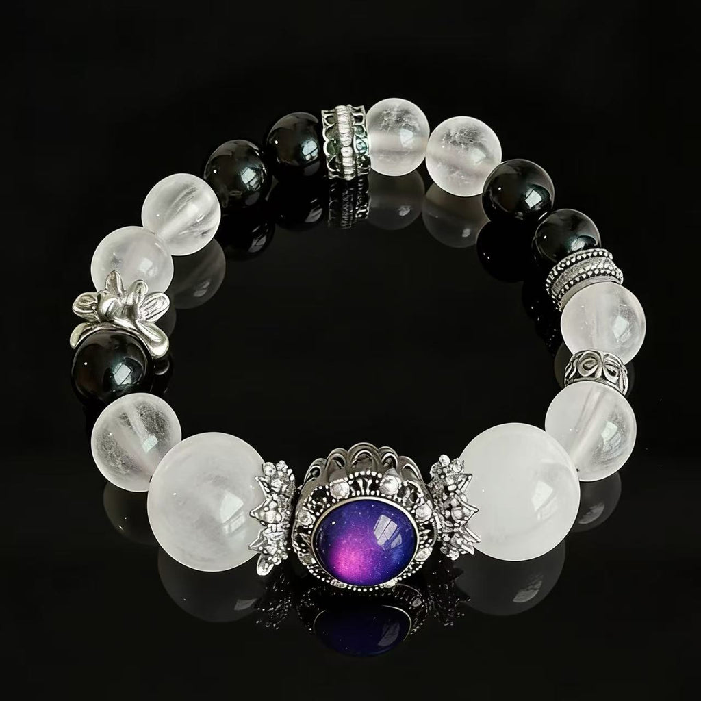 Light-Toned Madagascar Rose Quartz & Obsidian Energy Bracelet – Calm Balance & Protection