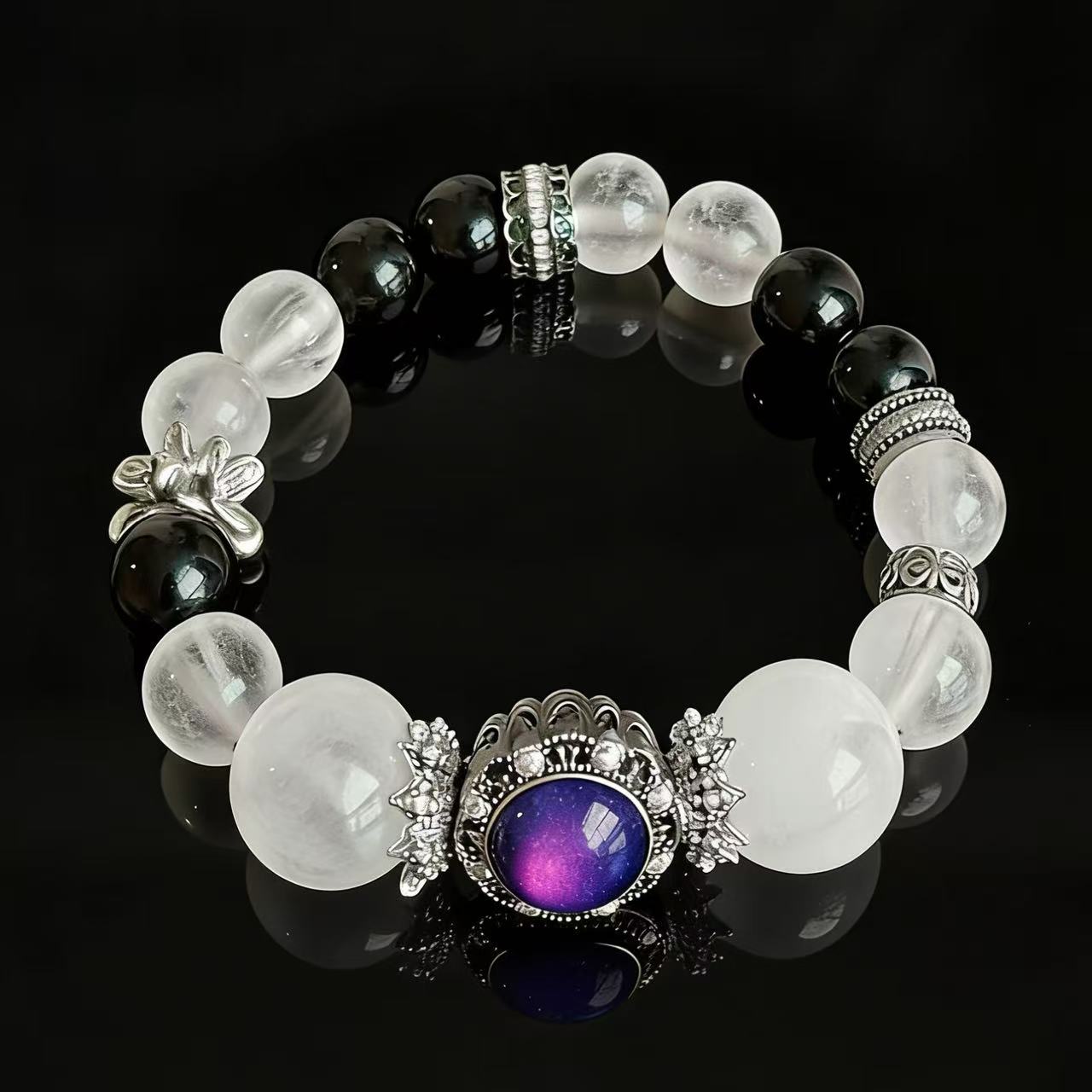 Light-Toned Madagascar Rose Quartz & Obsidian Energy Bracelet – Calm Balance & Protection