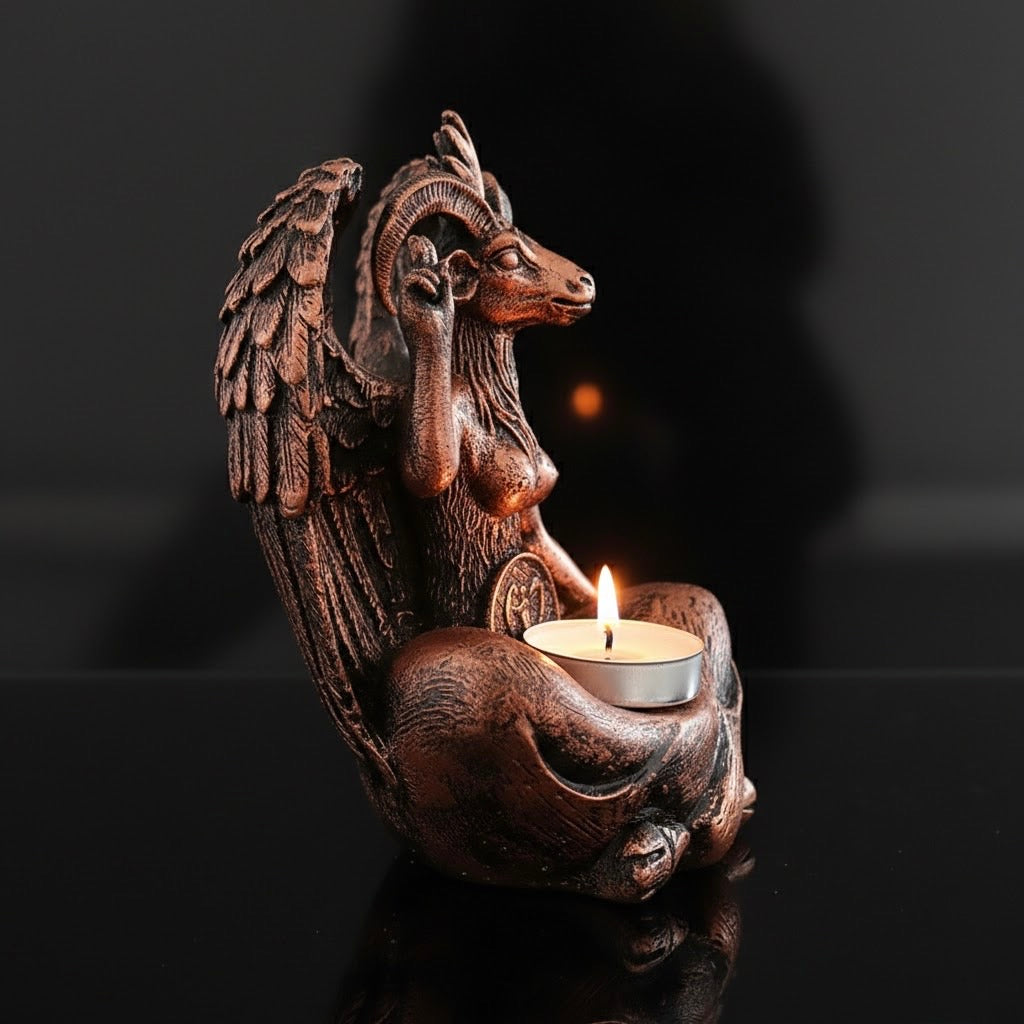 Gothic Baphomet Statue Candle Holder – Winged Occult Altar Decor (With / Without Candle Bowl)